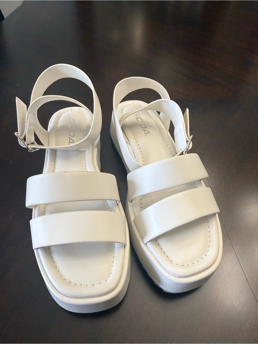 Soda White Double-Strap Platform Sandals with Ankle Buckle